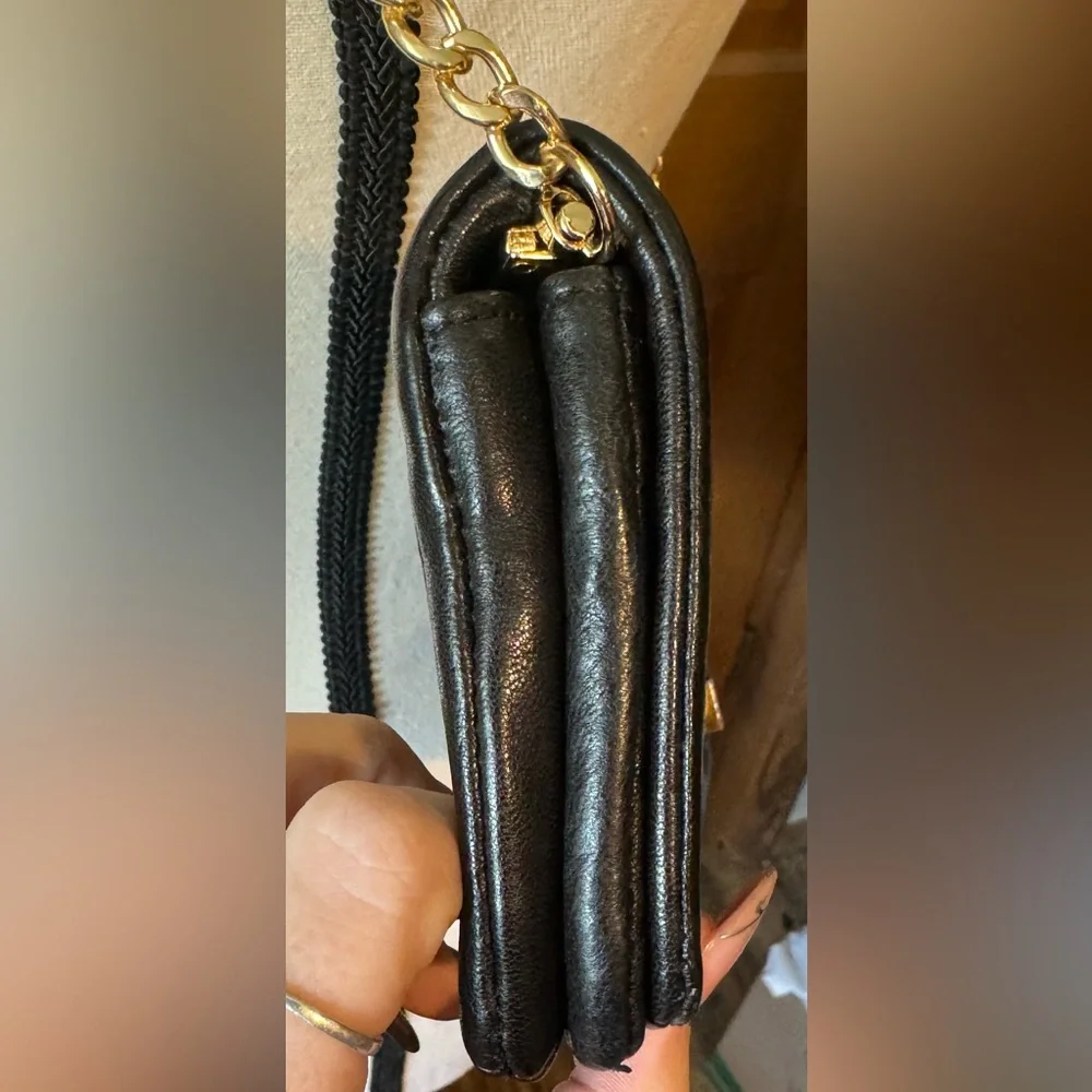 Tory Burch Black Leather Clutch with Gold Accents